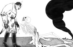 Death begging Kaiser Wilhelm to replace him with a substitute as he is so exhausted by Paul Iribe